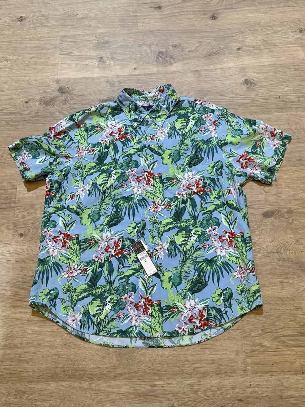 New Polo Ralph Lauren Hawaiian Button Down Shirt Men XL Blue Tropical Floral